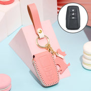 Hallmo Car Female Style Cowhide Leather Key Protective Cover for Toyota(Pink)