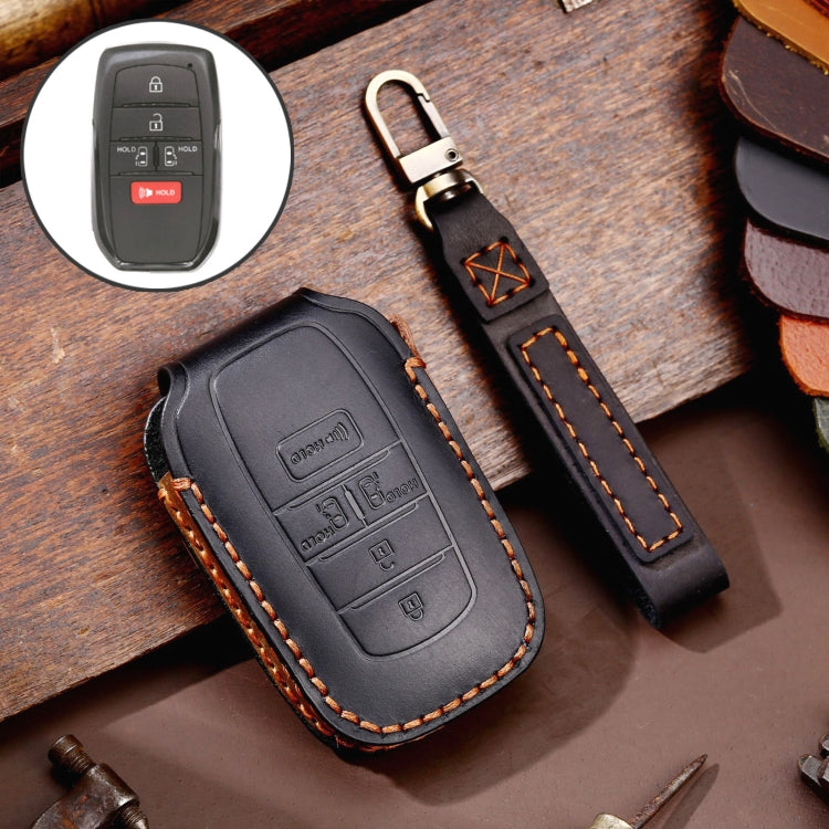 Hallmo Car Genuine Leather Key Protective Cover for Toyota Sienna 5-button(Black) - Car Key Cases by Hallmo | Online Shopping South Africa | PMC TechLife | Buy Now Pay Later Mobicred