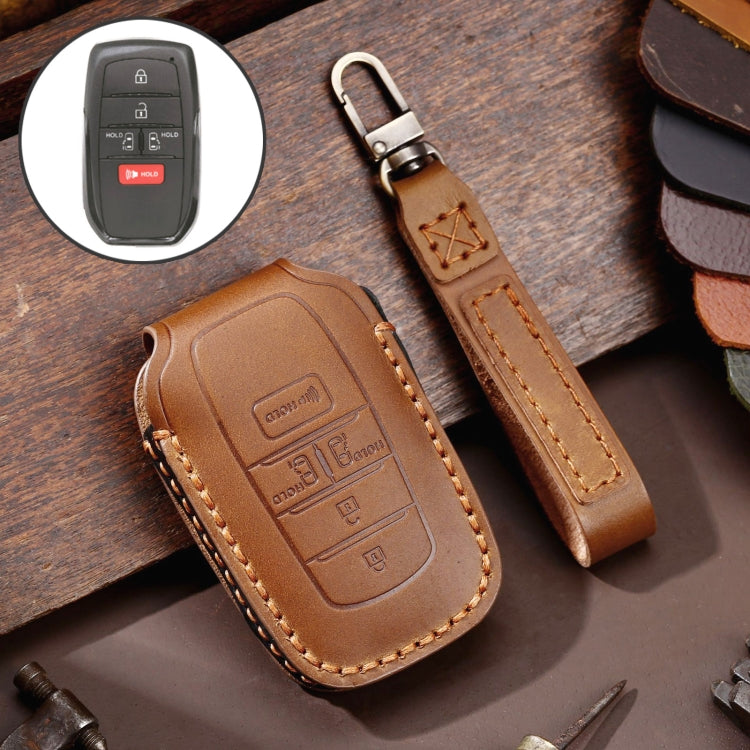 Hallmo Car Genuine Leather Key Protective Cover for Toyota Sienna 5-button(Brown) - Car Key Cases by Hallmo | Online Shopping South Africa | PMC TechLife | Buy Now Pay Later Mobicred