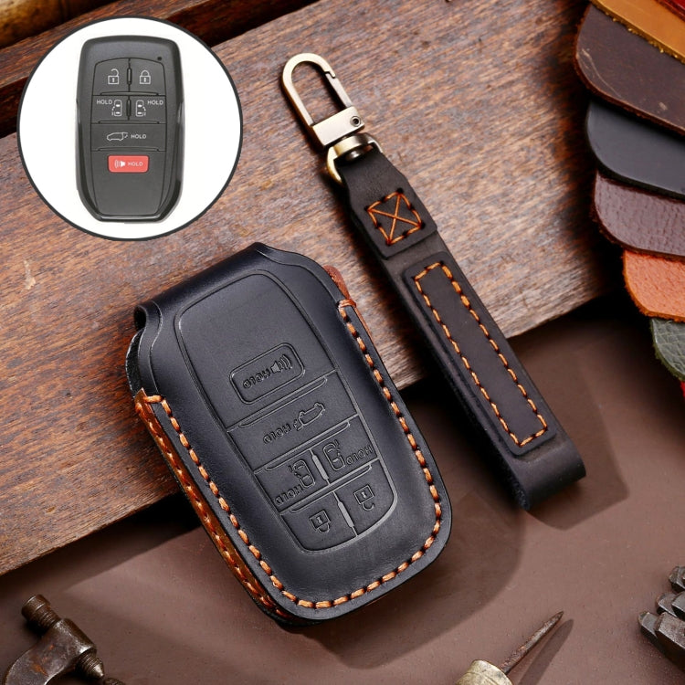 Hallmo Car Genuine Leather Key Protective Cover for Toyota Sienna 6-button(Black) - Car Key Cases by Hallmo | Online Shopping South Africa | PMC TechLife | Buy Now Pay Later Mobicred