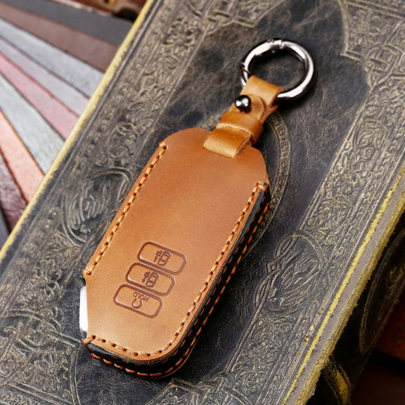 Hallmo Car Cowhide Leather Key Protective Cover for KIA(Black)