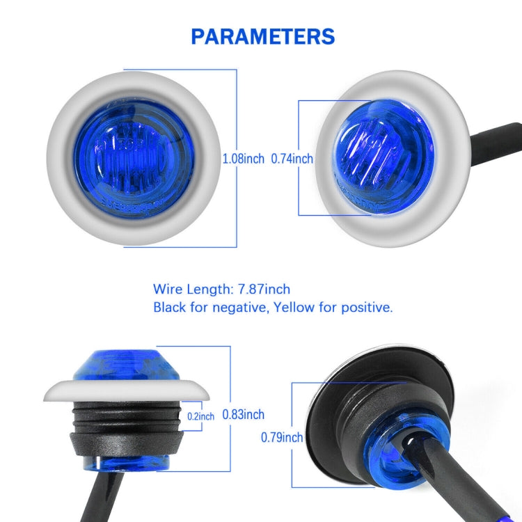 10 PCS MK-118 3/4 inch Metal Frame Car / Truck 3LEDs Side Marker Indicator Lights Bulb Lamp (Blue Light) - Clearance Lights by PMC TechLife | Online Shopping South Africa | PMC TechLife | Buy Now Pay Later Mobicred