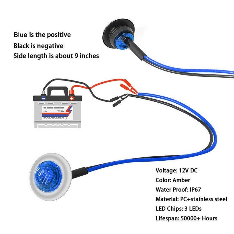 10 PCS MK-118 3/4 inch Metal Frame Car / Truck 3LEDs Side Marker Indicator Lights Bulb Lamp (Blue Light) - Clearance Lights by PMC TechLife | Online Shopping South Africa | PMC TechLife | Buy Now Pay Later Mobicred