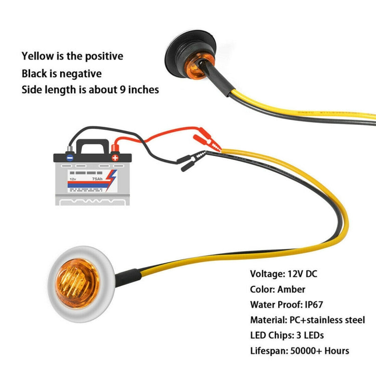 10 PCS MK-118 3/4 inch Metal Frame Car / Truck 3LEDs Side Marker Indicator Lights Bulb Lamp (Yellow Light) - Clearance Lights by PMC TechLife | Online Shopping South Africa | PMC TechLife | Buy Now Pay Later Mobicred