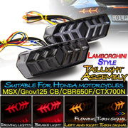 2 PCS KC670 Motorcycle Integrated Flashing Turn Signal Brake Tail Light for Honda MSX125 CBR650F CTX700(Transparent Black)