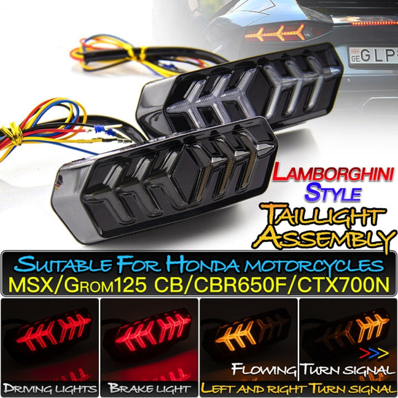 2 PCS KC670 Motorcycle Integrated Flashing Turn Signal Brake Tail Light for Honda MSX125 CBR650F CTX700(Transparent)