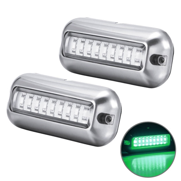 2 PCS MK-027 Ship / Yacht 10-30V 27LEDs Water-resistant Stainless Steel Underwater Light(Green Light)