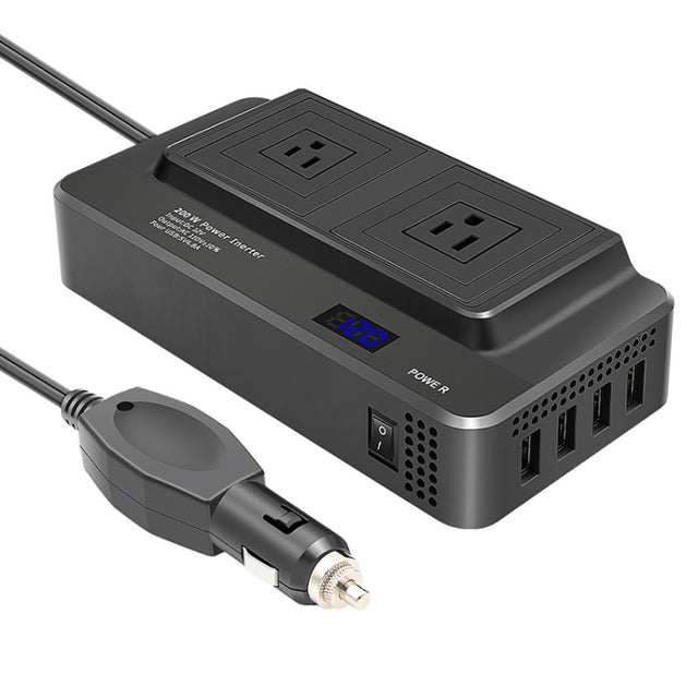 DC12V 200W AC110V Car Smart Multi-functional Digital Display Inverter, US Plug