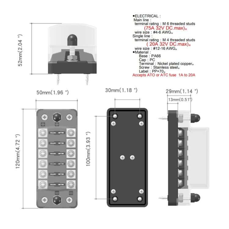 CS-978A1 FB1901 1 In 6 Out Independent Positive Negative Fuse Box without Fuse Piece for Auto Car Truck Boat - free shipping - PMC TechLife - Order now!