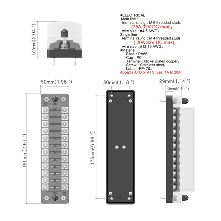 CS-978A2 FB1902 1 In 12 Out Independent Positive Negative Fuse Box without Fuse Piece for Auto Car Truck Boat - Fuse by PMC TechLife | Online Shopping South Africa | PMC TechLife | Buy Now Pay Later Mobicred