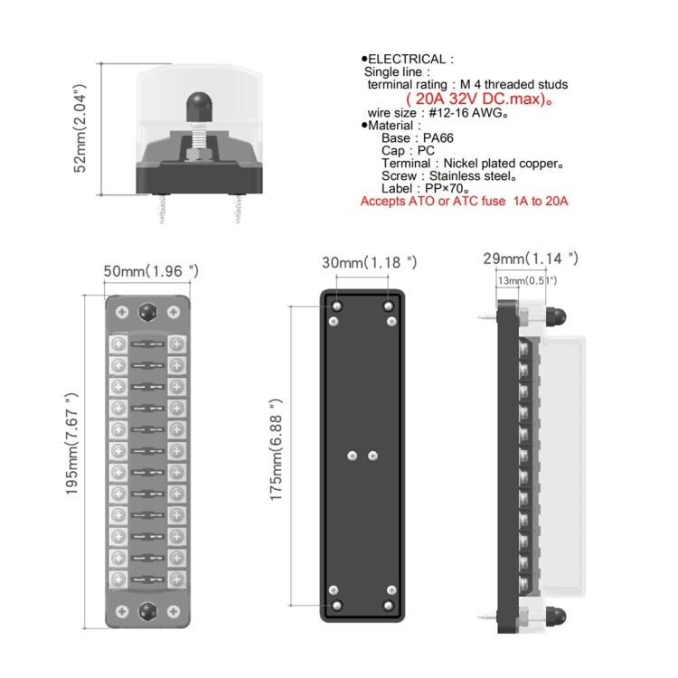 CS-979A2 FB1904 1 In 1 Out 12 Ways No Distinction Positive Negative Fuse Box without Fuse for Auto Car Truck Boat - Fuse by PMC TechLife | Online Shopping South Africa | PMC TechLife | Buy Now Pay Later Mobicred
