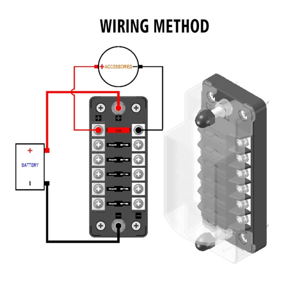ZH-978A1 FB1901 1 In 6 Out 6 Ways Independent Positive Negative Fuse Box with 12 Fuses for Auto Car Truck Boat
