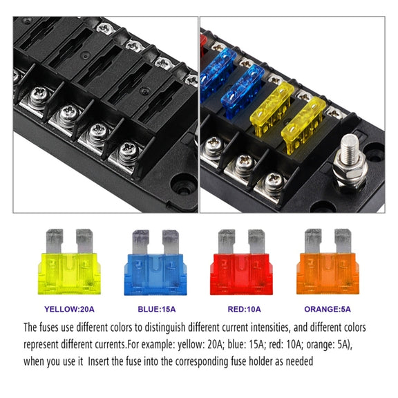 ZH-978A1 FB1901 1 In 6 Out 6 Ways Independent Positive Negative Fuse Box with 12 Fuses for Auto Car Truck Boat