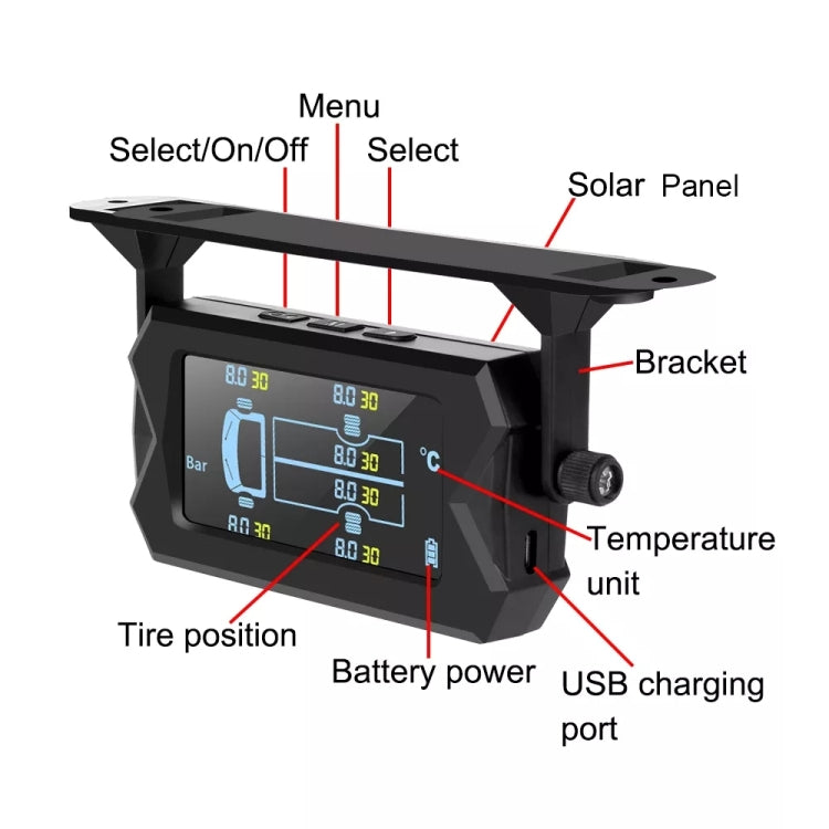 15Bar Solar Wireless Tire Pressure Monitoring System TPMS 6 External Sensors for 6-wheel Truck Bus - Tire Pressure Gauges by PMC TechLife | Online Shopping South Africa | PMC TechLife | Buy Now Pay Later Mobicred