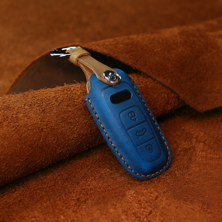 For Audi Series Car Cowhide Leather Key Protective Cover Key Case, C Version 2018 and Above (Blue) - Car Key Cases by PMC Jewellery | Online Shopping South Africa | PMC Jewellery | Buy Now Pay Later Mobicred