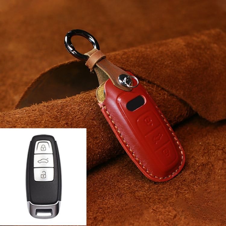 For Audi Series Car Cowhide Leather Key Protective Cover Key Case, C Version 2018 and Above (Red) - Car Key Cases by PMC Jewellery | Online Shopping South Africa | PMC Jewellery | Buy Now Pay Later Mobicred