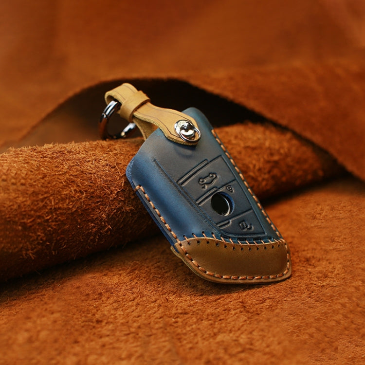 For BMW Blade Style Car Cowhide Leather Key Protective Cover Key Case, Two Keys Version (Blue) - Car Key Cases by PMC Jewellery | Online Shopping South Africa | PMC Jewellery | Buy Now Pay Later Mobicred