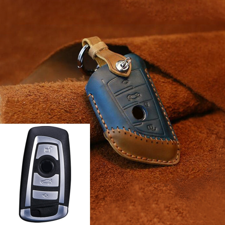 For BMW Blade Style Car Cowhide Leather Key Protective Cover Key Case, Three Keys Version (Blue) - free shipping - PMC Jewellery - Order now!