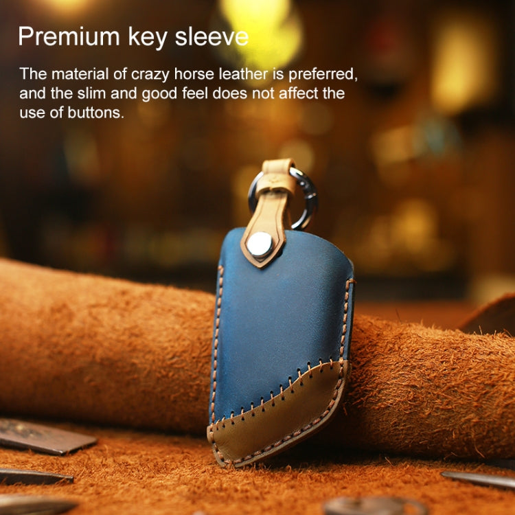 For BMW Blade Style Car Cowhide Leather Key Protective Cover Key Case, Three Keys Version (Brown)