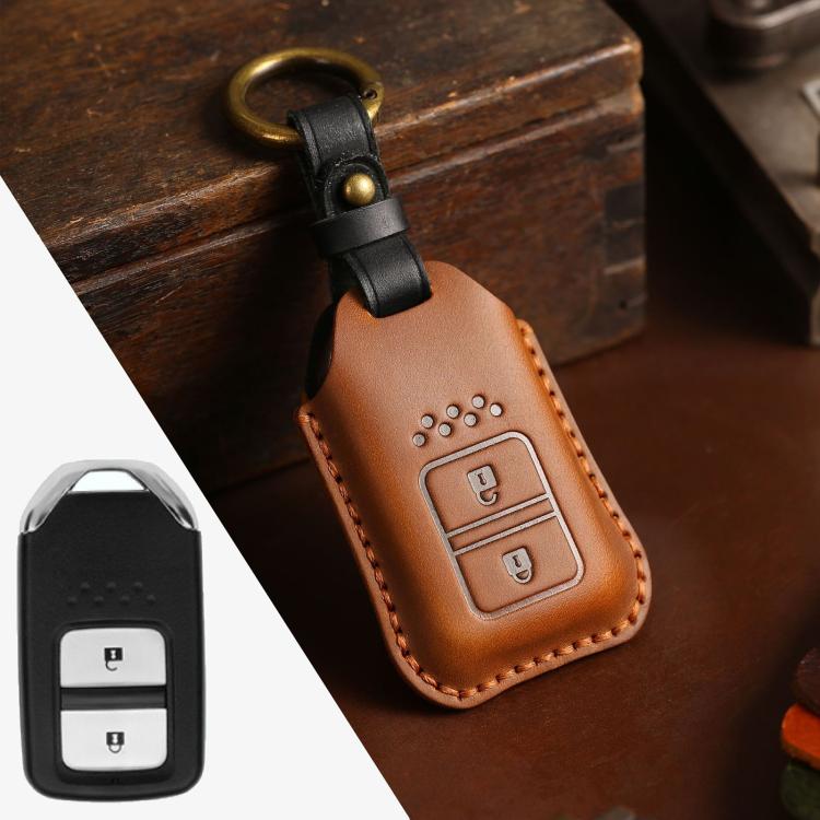 For Honda Car Cowhide Leather Key Protective Cover Key Case, Two Keys Version (Brown) - Car Key Cases by PMC TechLife | Online Shopping South Africa | PMC TechLife | Buy Now Pay Later Mobicred