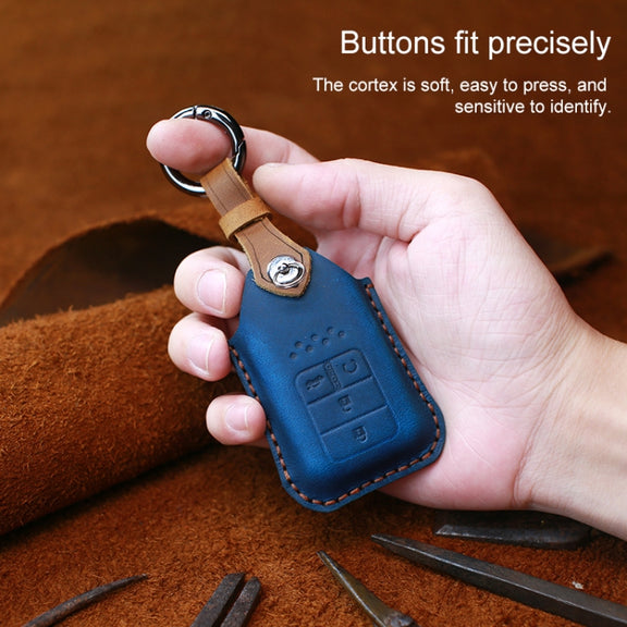 For Honda Car Cowhide Leather Key Protective Cover Key Case, Three Keys Tailgate Version (Red)