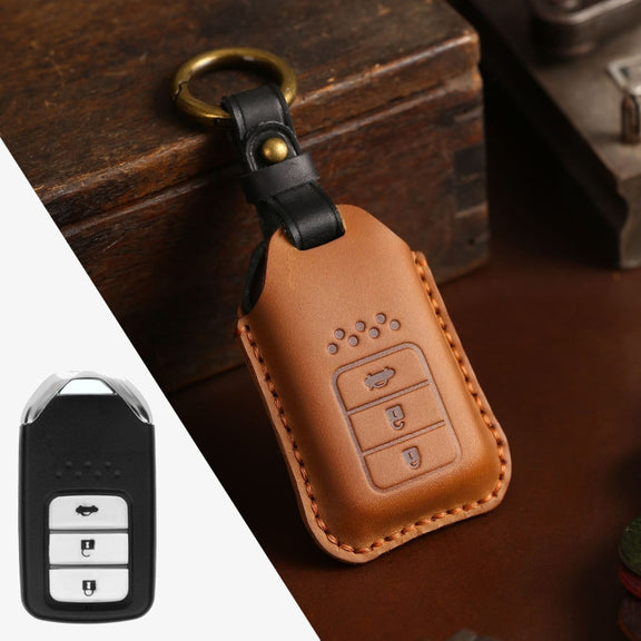 For Honda Car Cowhide Leather Key Protective Cover Key Case, Three Keys Tailgate Version (Brown)