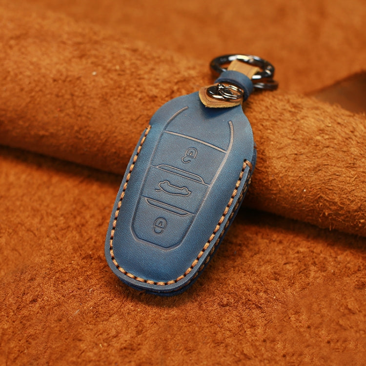 For PEUGEOT Car Cowhide Leather Key Protective Cover Key Case(Blue) - Car Key Cases by PMC TechLife | Online Shopping South Africa | PMC TechLife | Buy Now Pay Later Mobicred