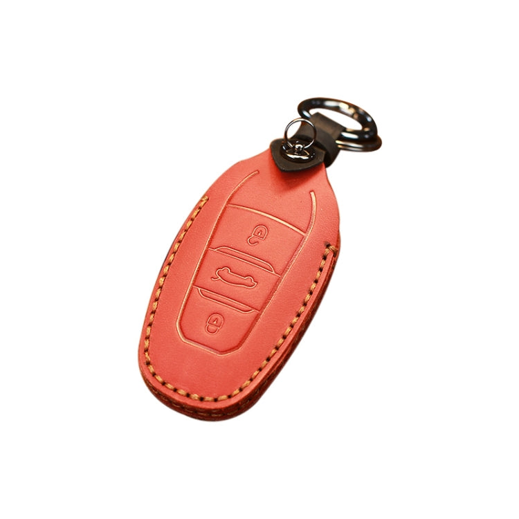 For PEUGEOT Car Cowhide Leather Key Protective Cover Key Case(Red) - Car Key Cases by PMC TechLife | Online Shopping South Africa | PMC TechLife | Buy Now Pay Later Mobicred