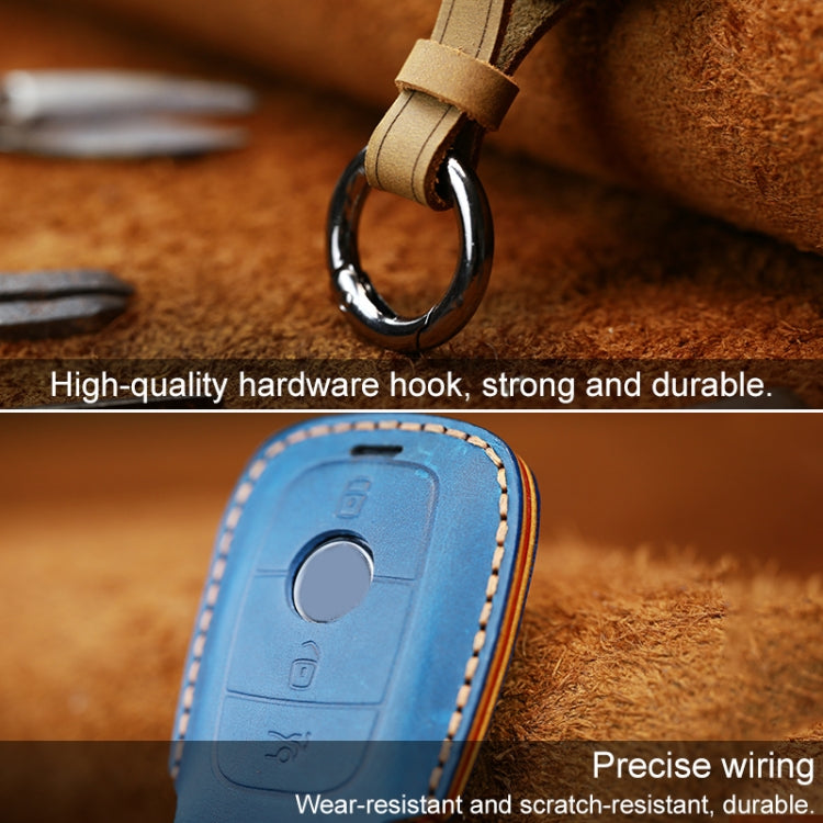 For Mercedes-Benz Colorful Edge Style Car Cowhide Leather Key Protective Cover Key Case (Black)
