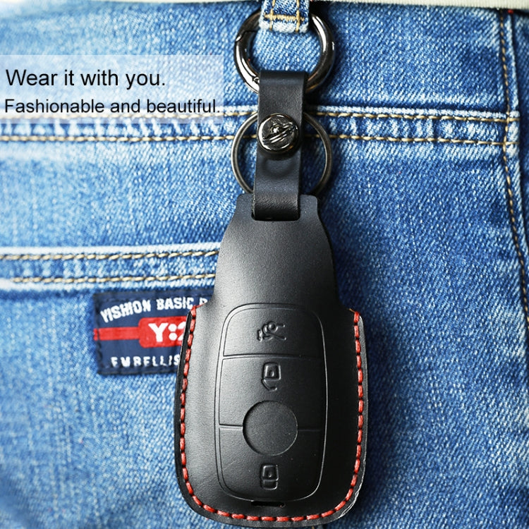 For Mercedes-Benz Colorful Edge Style Car Cowhide Leather Key Protective Cover Key Case (Black) - Car Key Cases by PMC TechLife | Online Shopping South Africa | PMC TechLife | Buy Now Pay Later Mobicred