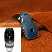 For Mercedes-Benz Colorful Edge Style Car Cowhide Leather Key Protective Cover Key Case (Blue)