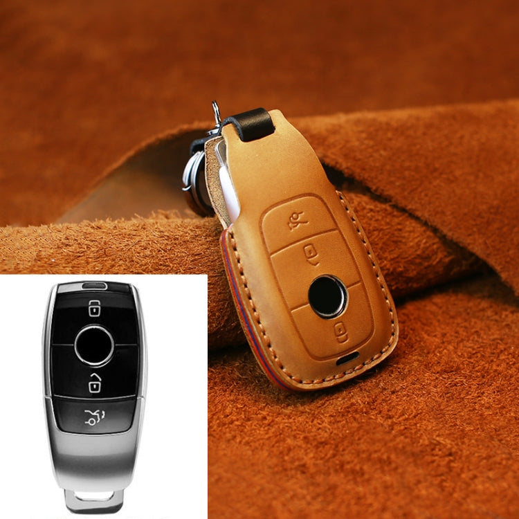 For Mercedes-Benz Colorful Edge Style Car Cowhide Leather Key Protective Cover Key Case (Brown) - Car Key Cases by PMC TechLife | Online Shopping South Africa | PMC TechLife | Buy Now Pay Later Mobicred