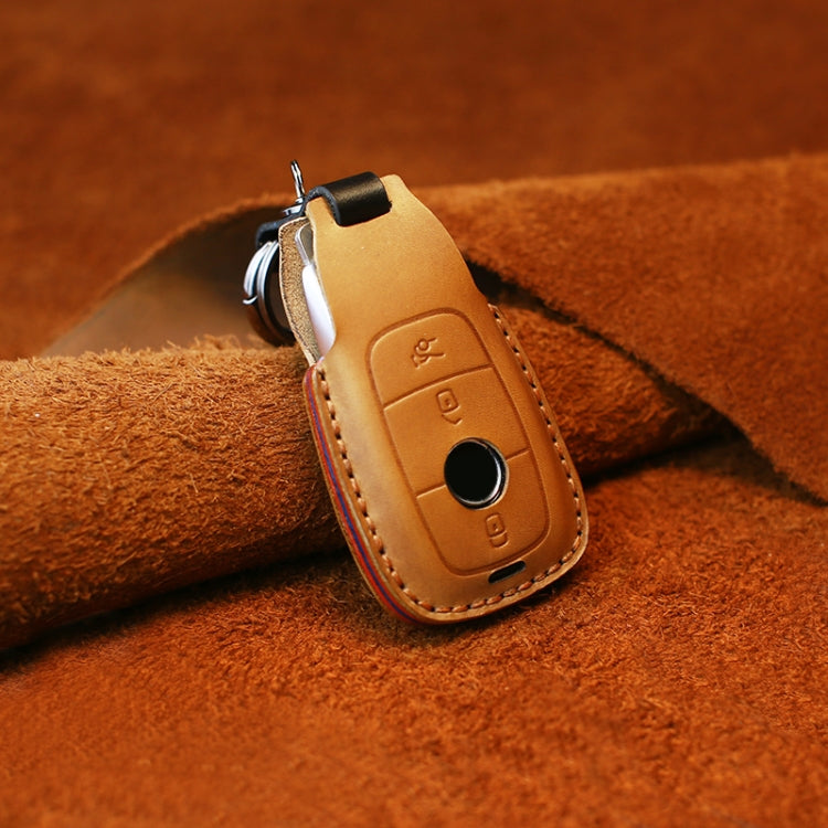 For Mercedes-Benz Colorful Edge Style Car Cowhide Leather Key Protective Cover Key Case (Brown) - Car Key Cases by PMC TechLife | Online Shopping South Africa | PMC TechLife | Buy Now Pay Later Mobicred