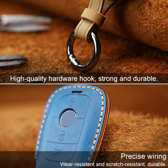 For Mercedes-Benz Colorful Edge Style Car Cowhide Leather Key Protective Cover Key Case (Brown)