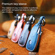 For Mercedes-Benz Colorful Edge Style Car Cowhide Leather Key Protective Cover Key Case (Brown)