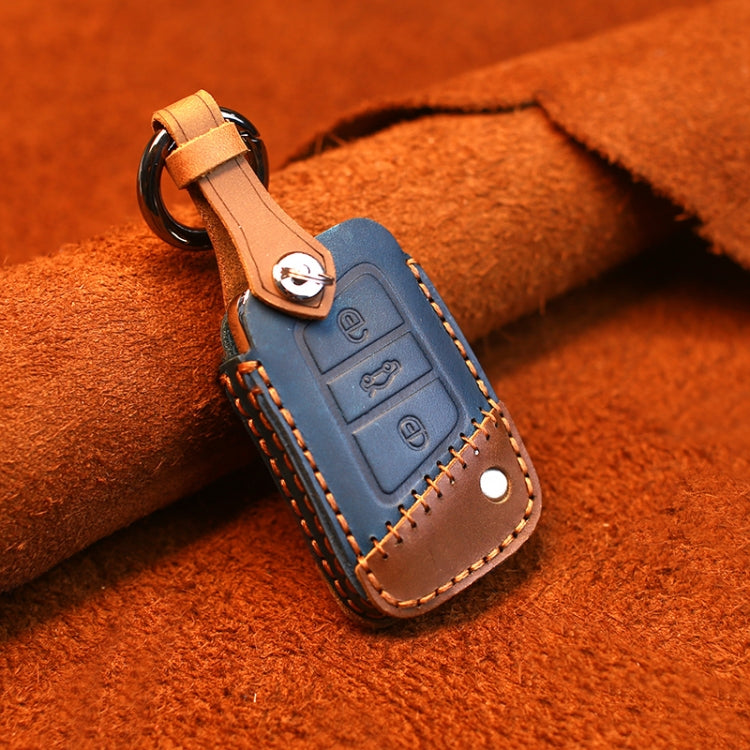 For Volkswagen Car Cowhide Leather Key Protective Cover Key Case, B Version(Blue) - Car Key Cases by PMC TechLife | Online Shopping South Africa | PMC TechLife | Buy Now Pay Later Mobicred
