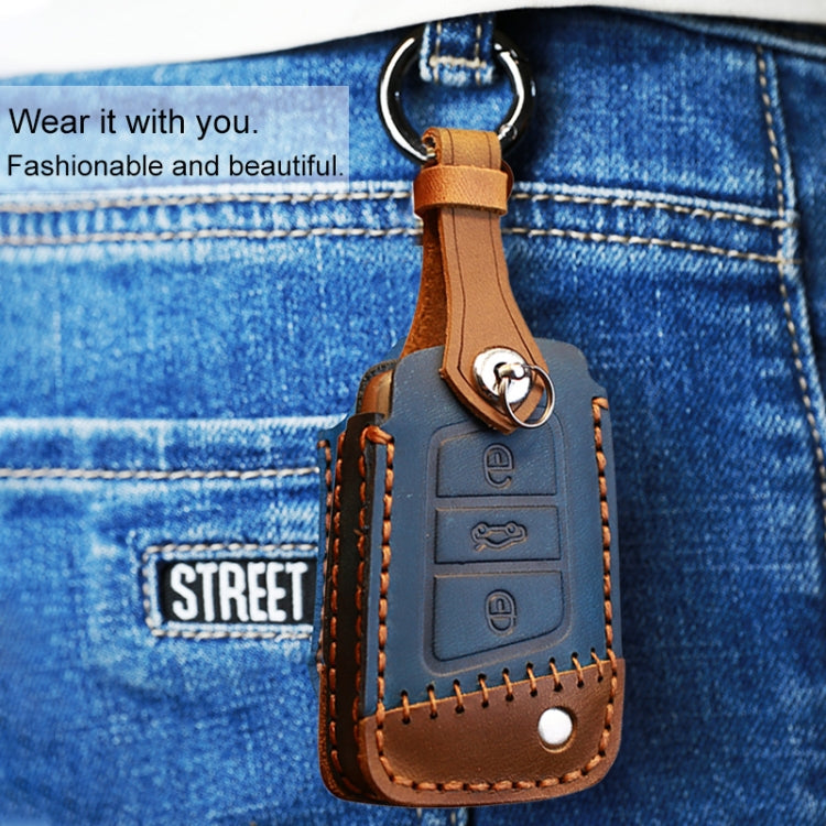 For Volkswagen Car Cowhide Leather Key Protective Cover Key Case, B Version(Red)