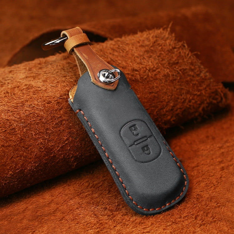 For Mazda Old Style Hallmo Car Cowhide Leather Key Protective Cover Key Case, Two Keys Version(Black) - Car Key Cases by Hallmo | Online Shopping South Africa | PMC Jewellery | Buy Now Pay Later Mobicred