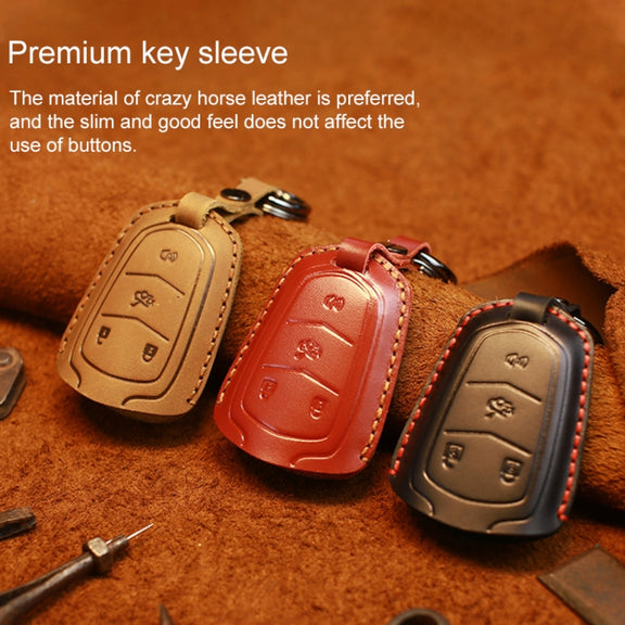 For Cadillac Car Cowhide Leather Key Protective Cover Key Case, Four Keys Version (Black)
