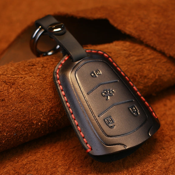 For Cadillac Car Cowhide Leather Key Protective Cover Key Case, Four Keys Version (Black)