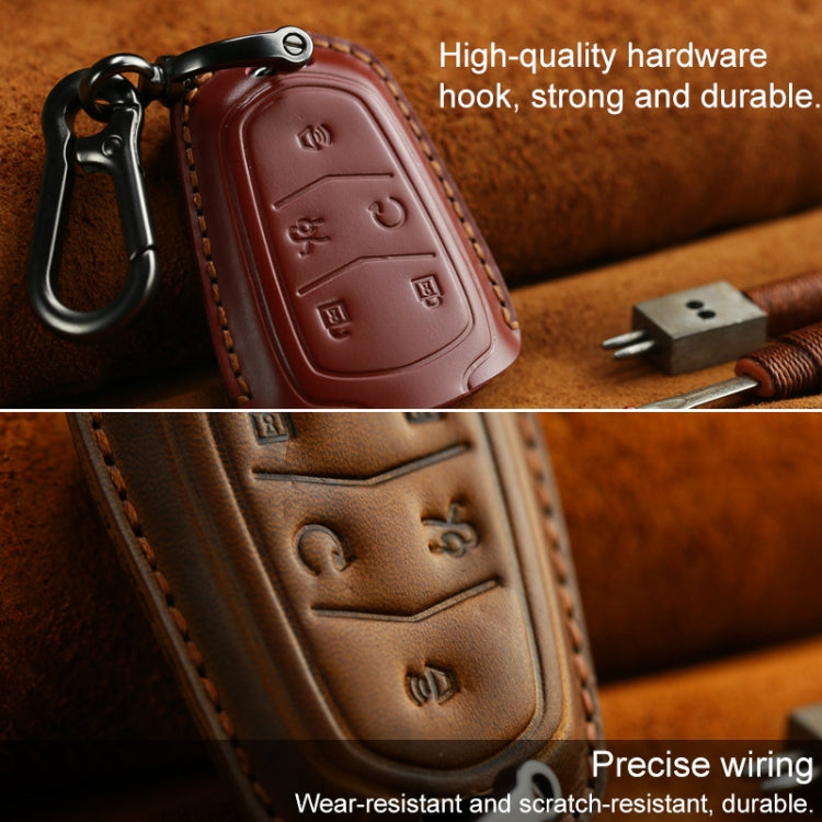 For Cadillac Car Cowhide Leather Key Protective Cover Key Case, Five Keys Version (Red) - Car Key Cases by PMC Jewellery | Online Shopping South Africa | PMC Jewellery | Buy Now Pay Later Mobicred