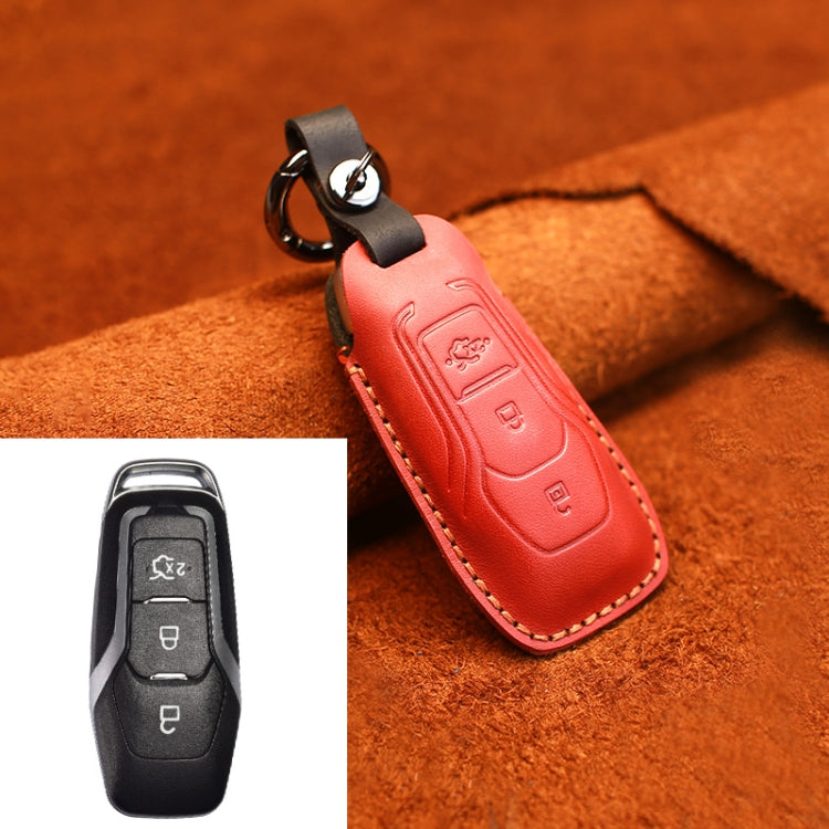 For Ford Old Style Car Cowhide Leather Key Protective Cover Key Case (Red) - Car Key Cases by PMC Jewellery | Online Shopping South Africa | PMC Jewellery | Buy Now Pay Later Mobicred