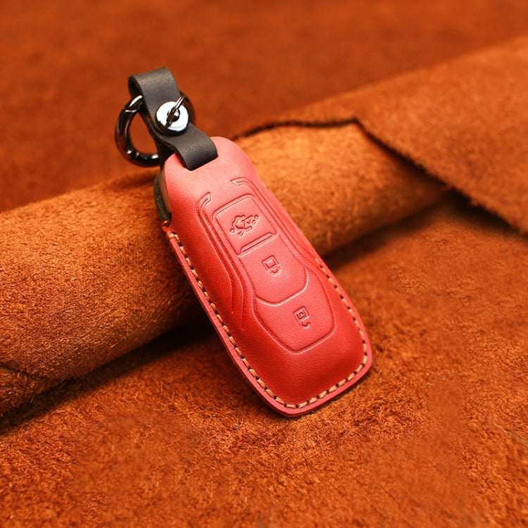 For Ford Old Style Car Cowhide Leather Key Protective Cover Key Case (Red) - Car Key Cases by PMC Jewellery | Online Shopping South Africa | PMC Jewellery | Buy Now Pay Later Mobicred