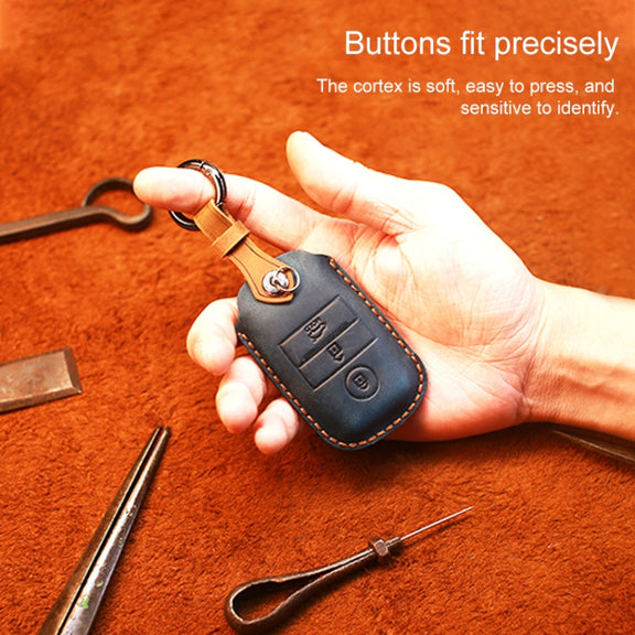 For Kia Old Style Car Cowhide Leather Key Protective Cover Key Case (Blue)
