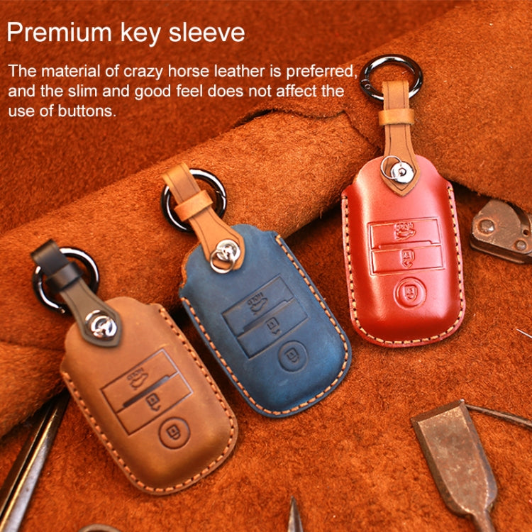 For Kia Old Style Car Cowhide Leather Key Protective Cover Key Case (Blue) - Car Key Cases by PMC Jewellery | Online Shopping South Africa | PMC Jewellery | Buy Now Pay Later Mobicred