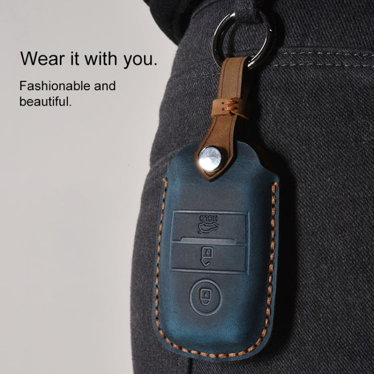 For Kia Old Style Car Cowhide Leather Key Protective Cover Key Case (Blue) - Car Key Cases by PMC Jewellery | Online Shopping South Africa | PMC Jewellery | Buy Now Pay Later Mobicred