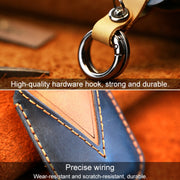 For Nissan Car Cowhide Leather Key Protective Cover Key Case, Three Keys Horizontal Line Version (Blue)