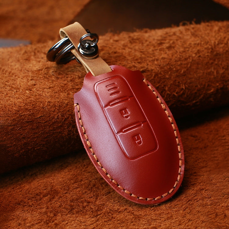 For Nissan Car Cowhide Leather Key Protective Cover Key Case, Three Keys Horizontal Line Version (Red) - Car Key Cases by PMC Jewellery | Online Shopping South Africa | PMC Jewellery | Buy Now Pay Later Mobicred