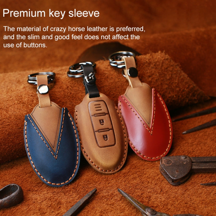 For Nissan Car Cowhide Leather Key Protective Cover Key Case, Three Keys Horizontal Line Version (Red) - Car Key Cases by PMC Jewellery | Online Shopping South Africa | PMC Jewellery | Buy Now Pay Later Mobicred