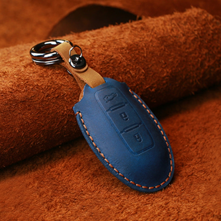 For Nissan Car Cowhide Leather Key Protective Cover Key Case, Three Keys Tailgate Version (Blue) - Car Key Cases by PMC Jewellery | Online Shopping South Africa | PMC Jewellery | Buy Now Pay Later Mobicred